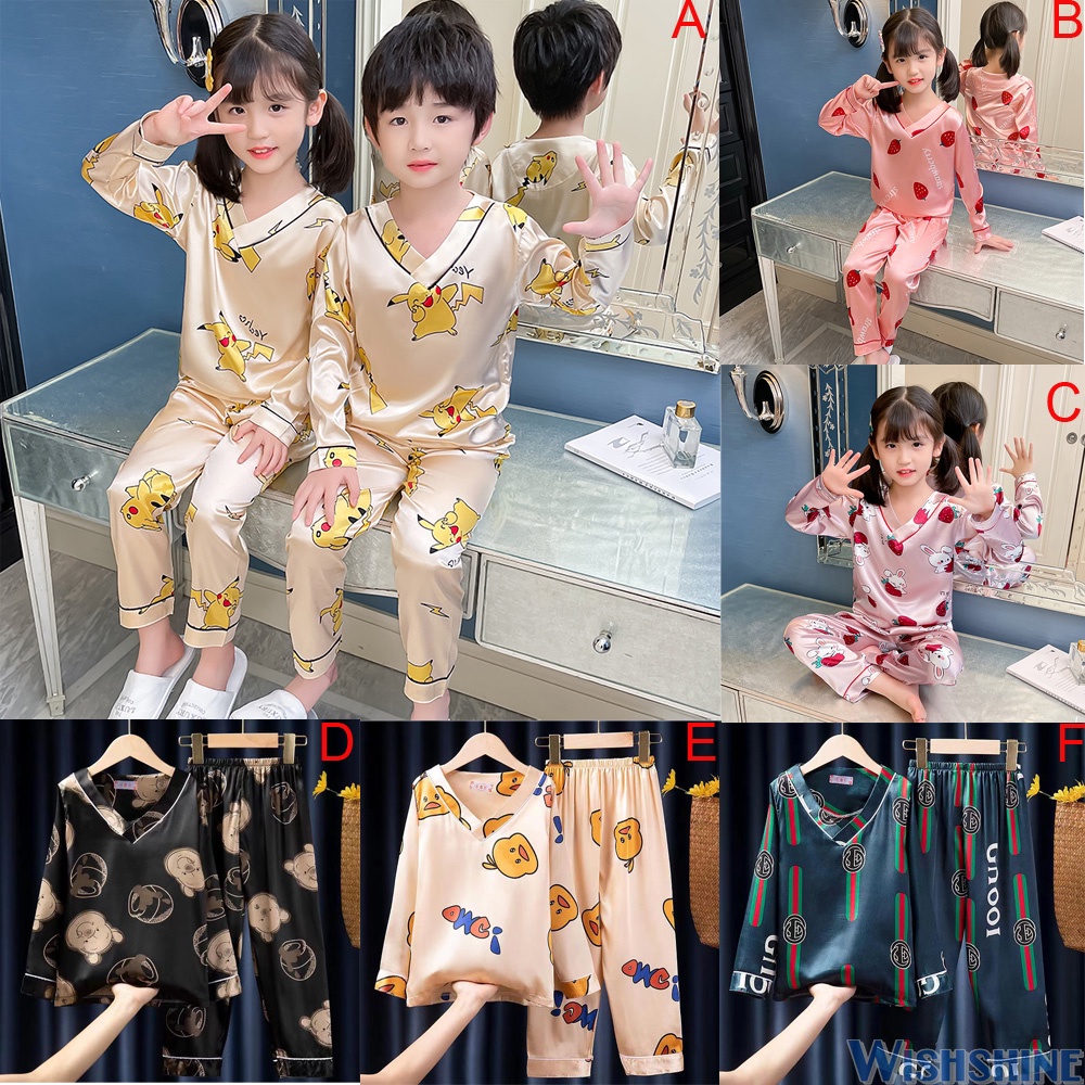 Bộ Đồ Ngủ Tay Dài Chất Lụa Phong Cách Thời Trang Hàn Quốc Dễ Thương Cho Bé