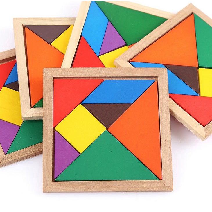 7 PCS Wooden Intelligence Game Wood IQ Puzzle Jigsaw Tangram Creative Block