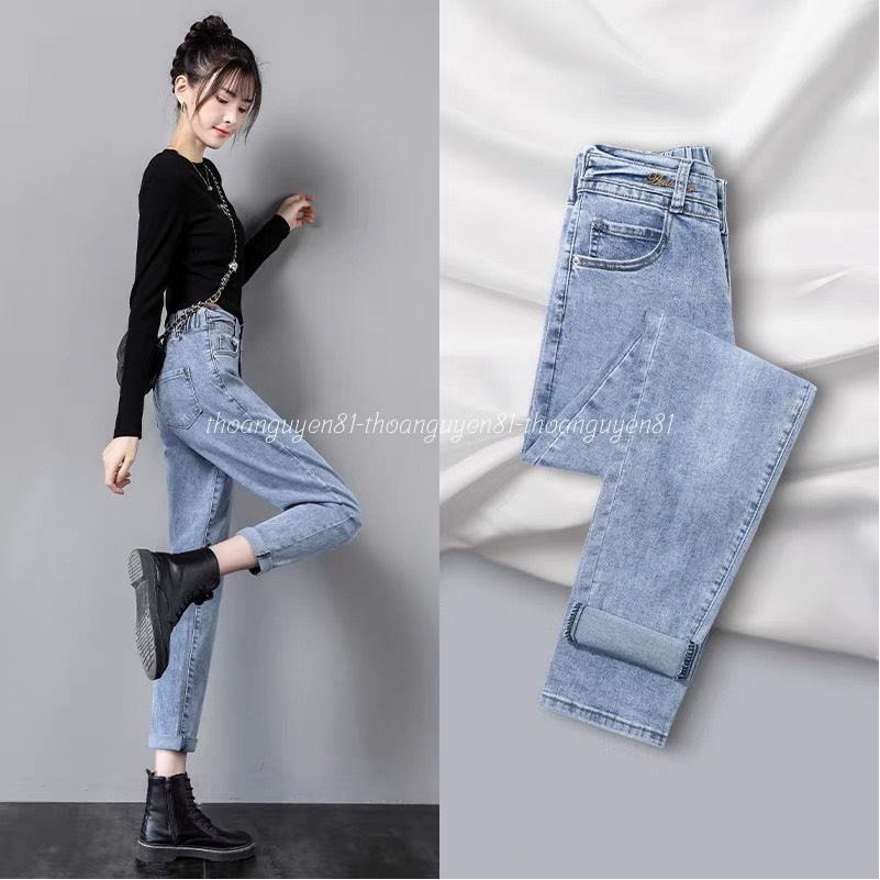 Quần jeans baggy 2 cúc lưng chun dễ mặc dễ phối đồ phong cách trẻ trung