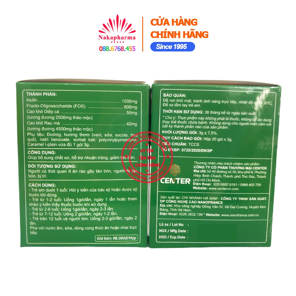 Center Táo Bón Tabon - Hỗ trợ bổ sung tinh chất rau xanh, chất xơ tự nhiên, giúp nhuận tràng, ngừa táo bón