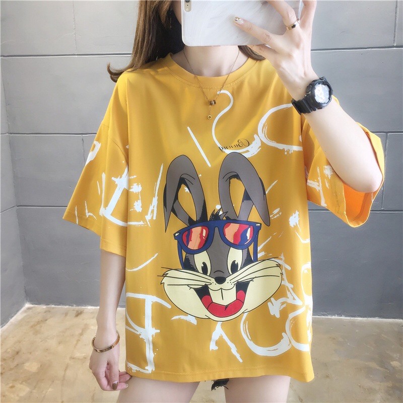 áo thun big size tay ngắn hình thỏ đeo kính size lớn 70-80kg