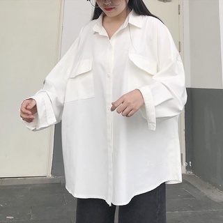 Áo Sơ Mi Kaki Nữ Sơ Mi Tay Dài Form Rộng Basic Phối Túi Nắp YIYI Phong Cách Ulzzang Màu Đen Trắng Xám Xanh 1758