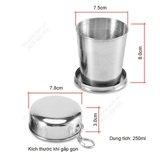 CỐC LY INOX XẾP GỌN SS250 – 250ML DÙNG UỐNG NƯỚC, ĐI PICNIC, ĐI HỌC, ĐI CHƠI