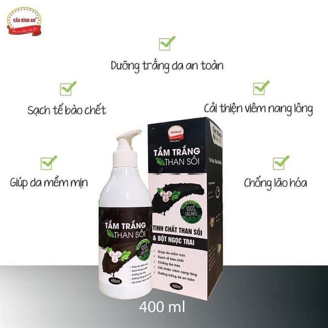 Sữa tắm than sồi Cầu Bình An 400ml. Giúp dưỡng da toàn thân, sáng hồng, tẩy tế bào chết, tươi sáng