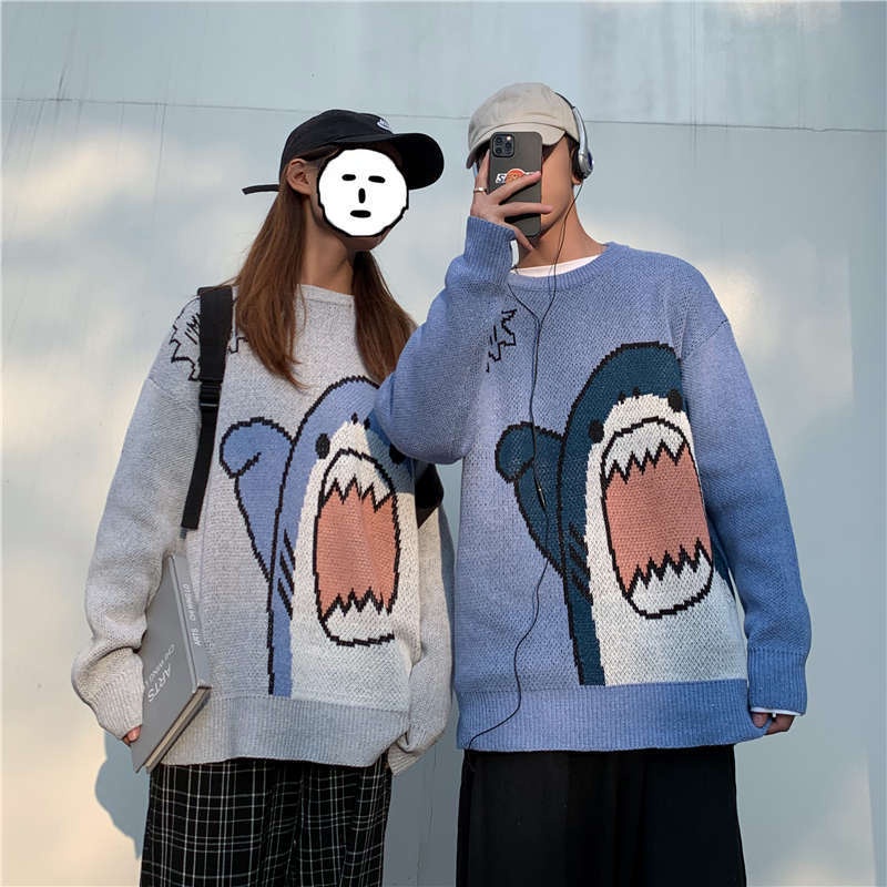 Áo len cá mập cổ tròn dài tay kiểu dáng rộng unisex phong cách Hàn Quốc AL27