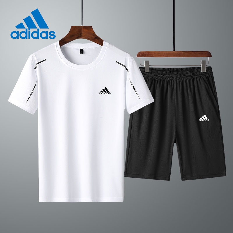 Adidas Bộ Áo Thun Ngắn Tay + Quần Short Thể Thao Trơn Màu Thấm Hút Mồ Hôi Thời Trang Mùa Hè Dành Cho Nam