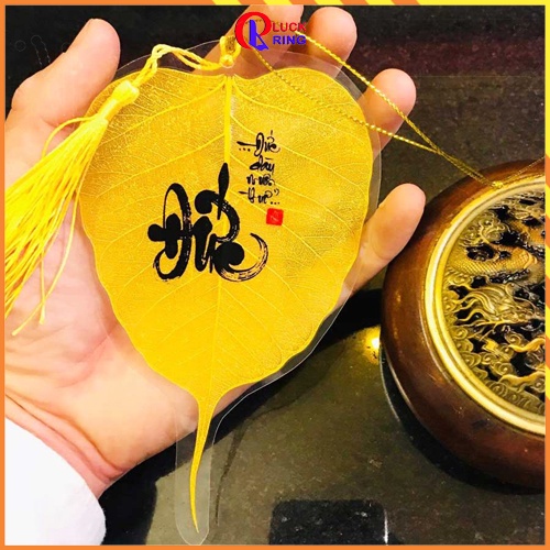 Lá bồ đề bình an may mắn tâm phật lá Tự Nhiên Quà Tặng ý nghĩa Treo ô tô/ốp Điện Thoại/Ví - Luck Ring