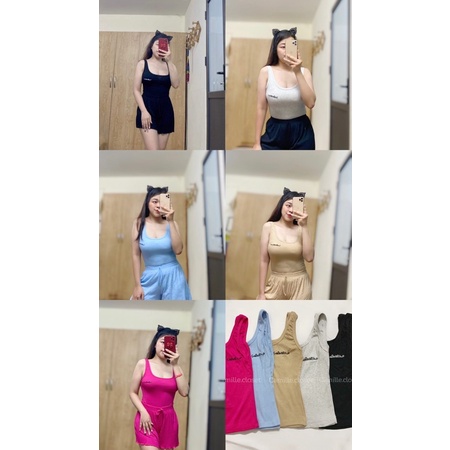Bộ ngủ hai dây thêu chữ vải thun tăm co giãn - Thời trang quần áo nữ hot trend CAMILLE