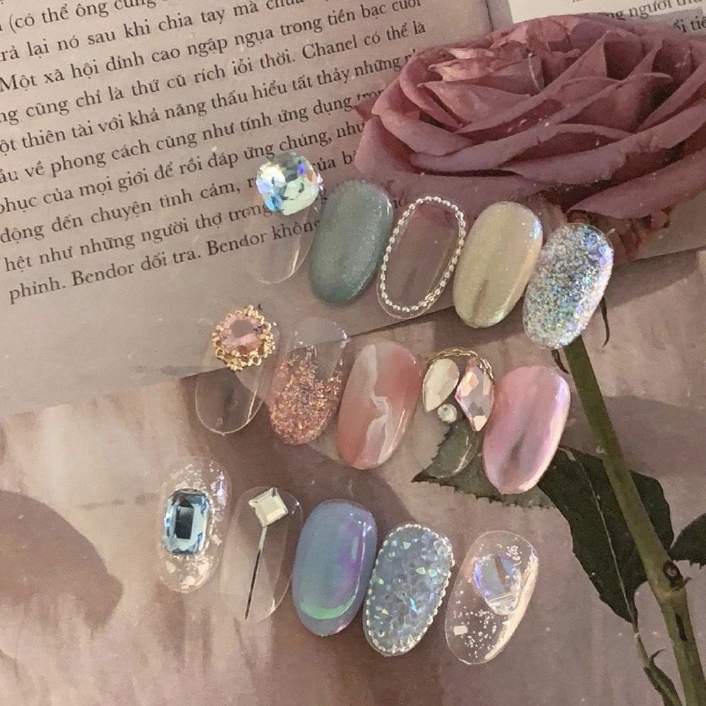 Dây bi dẹt kim loại gắn móng nail