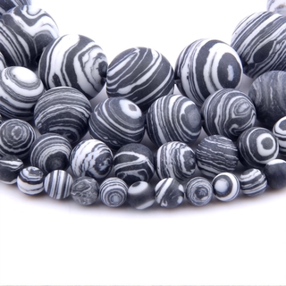 Chuỗi hạt đá malachite trắng đen nhám cho trang sức DIY