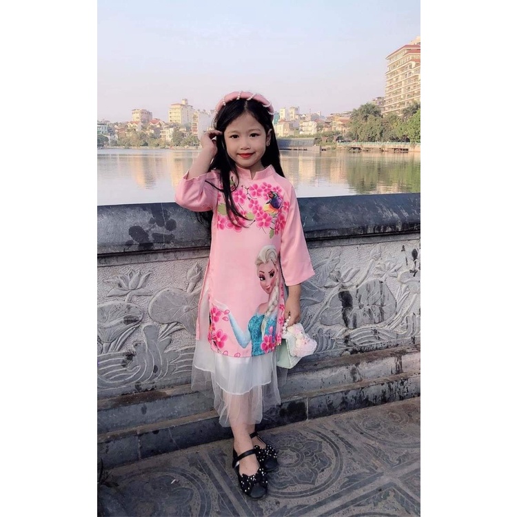 Áo dài cách tân Elsa cho bé gái 8-25kg/ Váy Elsa cho bé gái mặc Tết