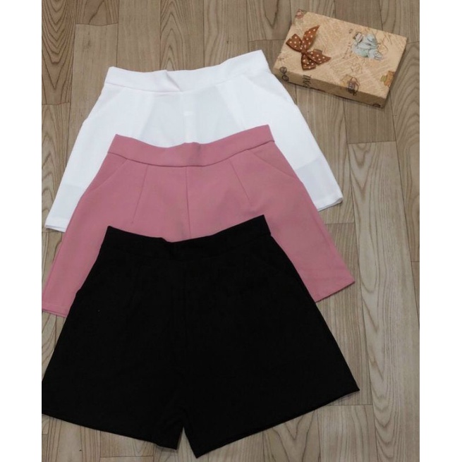 Quần sooc nữ lưng cao vải tuyết mưa dày dặn,  mẫu mới ống rộng  phom chuẩn, có khóa kéo phía sau