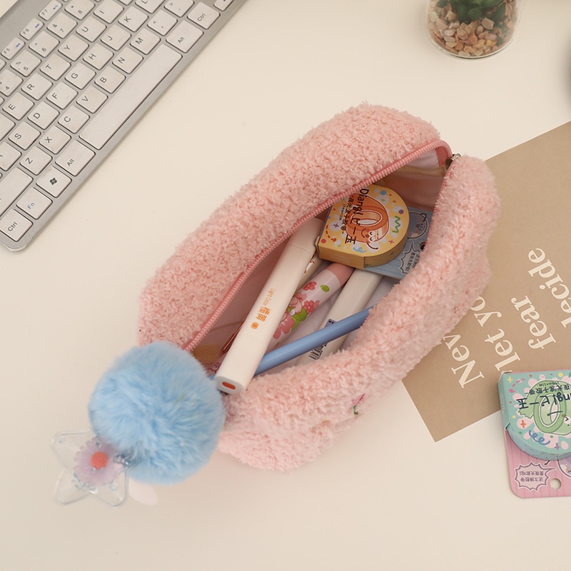 Bóp Viết Vải Lông Mềm In Hình Hoa Tulip Dễ Thương Cho Học Sinh Ốp