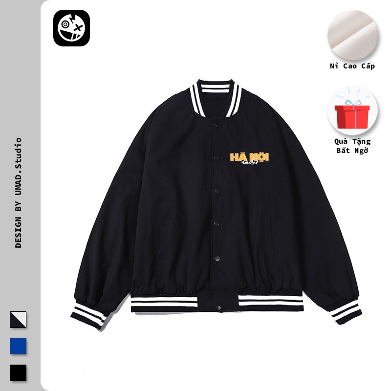 Áo khoác Bomber UMAD Hà Nội Under form rộng phông Unisex nam nữ kiểu Varsity Jacket vải nỉ bông cotton