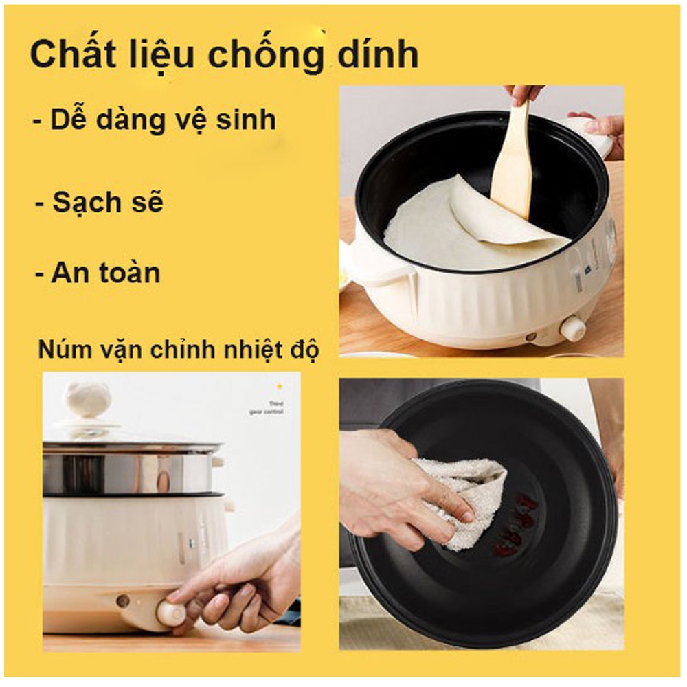 Nồi Lẩu Mini - Nồi Lẩu Điện Mini Kèm Giá Hấp Đa Năng Chống Dính Tiện Lợi Bảo Hành 6 Tháng Tặng Kèm 7 Món Quà