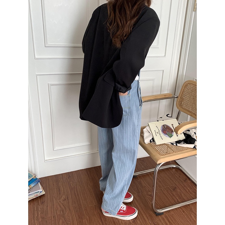 Yếm quần Denim 2 dây Cao cấp Retro Form rộng Ống rộng Cổ điển Ulzzang Hàn Quốc Yếm nữ Dáng suông Thời trang