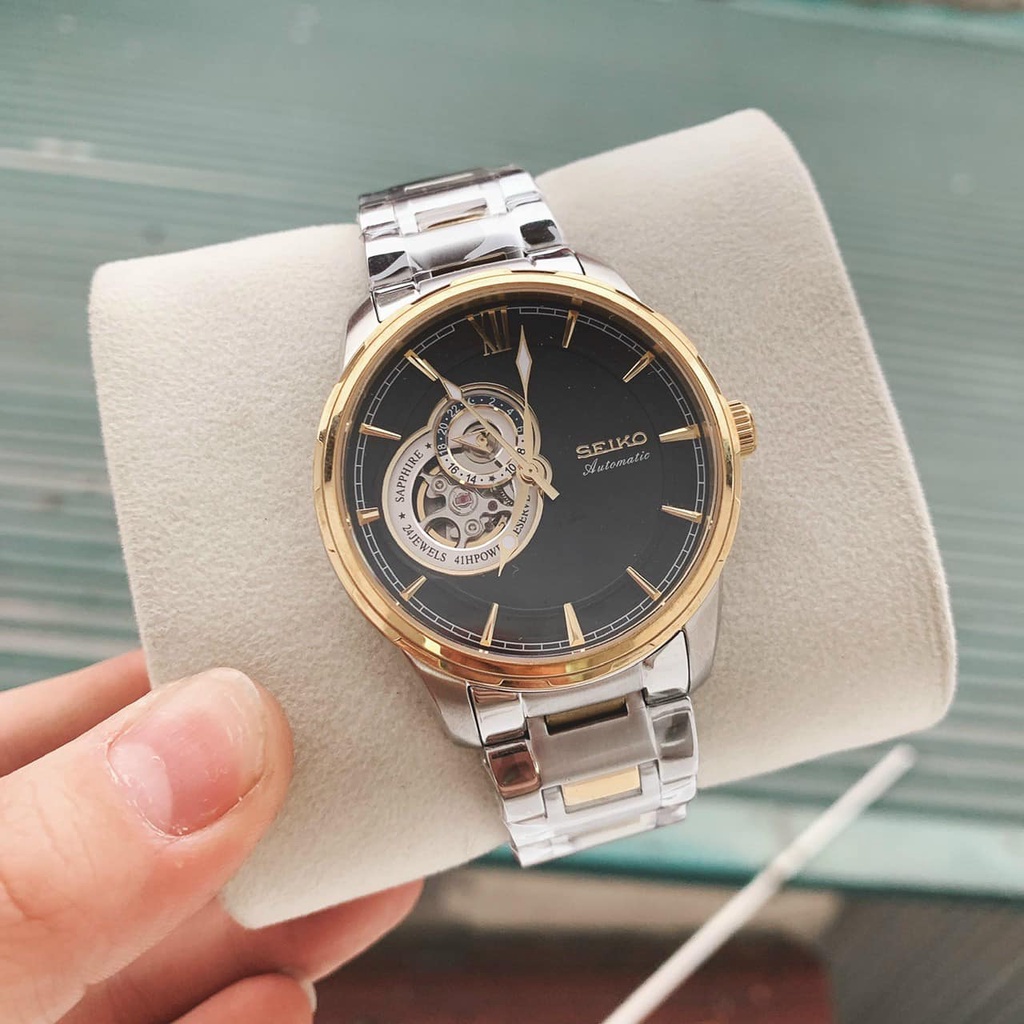 Đồng hồ Nam seiko hở mặt 4kim 24h chạy cơ automatic nhiều màu máy Nhật size 40mm dây kim loại vỏ vàng
