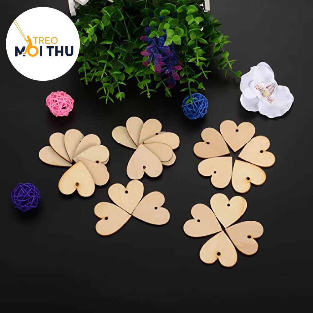 5 Miếng Gỗ Hình Trái Tim - Trang Trí, Decor Nhà Cửa - Gỗ Đoạn Nhập Khẩu - Treo Mọi Thứ