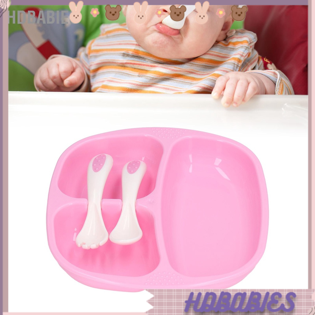 HDbabies Đĩa ăn cho trẻ em Phim hoạt hình dễ thương Chống rơi Sử dụng Thiết kế ngăn cách an toàn với Thìa dĩa Tấm hút mới biết đi