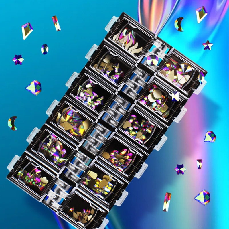 Set 120 Viên Đá 3D Nhiều Hình Dạng Bằng Kính Lấp Lánh Trang Trí Móng Tay Nghệ Thuật