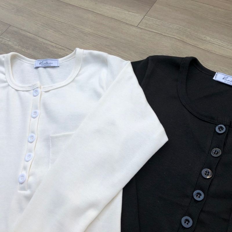 Áo Tay Dài Nữ Vạt Bầu Thun Gân Cúc Gài - C03