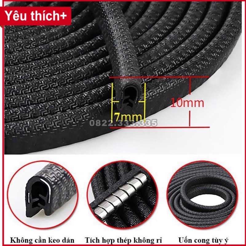 [Mã LIFEAUMAY giảm 10% tối đa 30k đơn 150k] 10m Cuộn nẹp viền cao su chữ U lõi thép chống xước ,va đập viền cửa ô tô