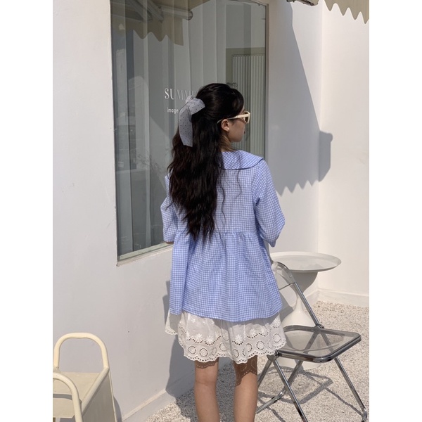 Áo babydoll cổ peterpan kẻ caro TKA317 LOLLIE STUDIO