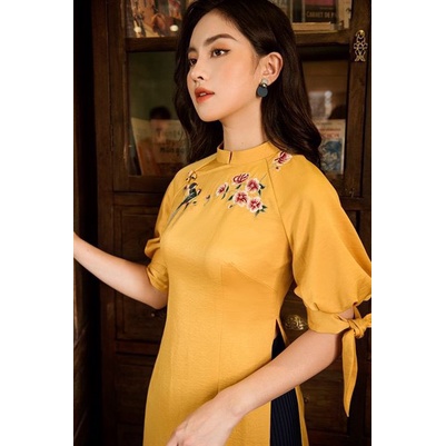 Set áo dài cách tân nơ tay bồng cho người béo mập, mũm mĩm bigsize từ 40kg-130kg