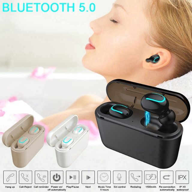 Tai nghe Bluetooth 5.0 TWS HBQ-Q32 nhét tai kèm box sạc -Chống nước IPX5-Loại 2 tai -dc3435