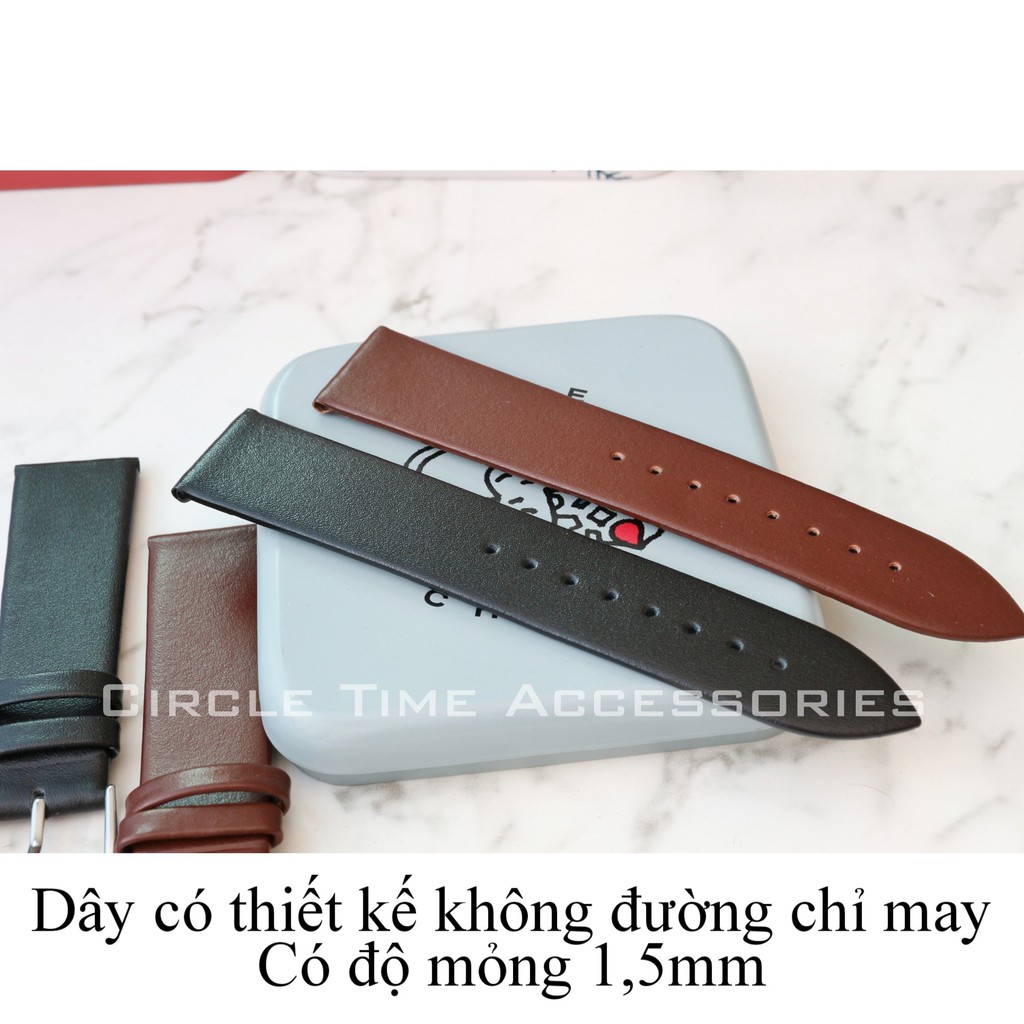 Dây da đồng hồ PU slim mỏng cho nam nữ size 14/16/18/20/22/24