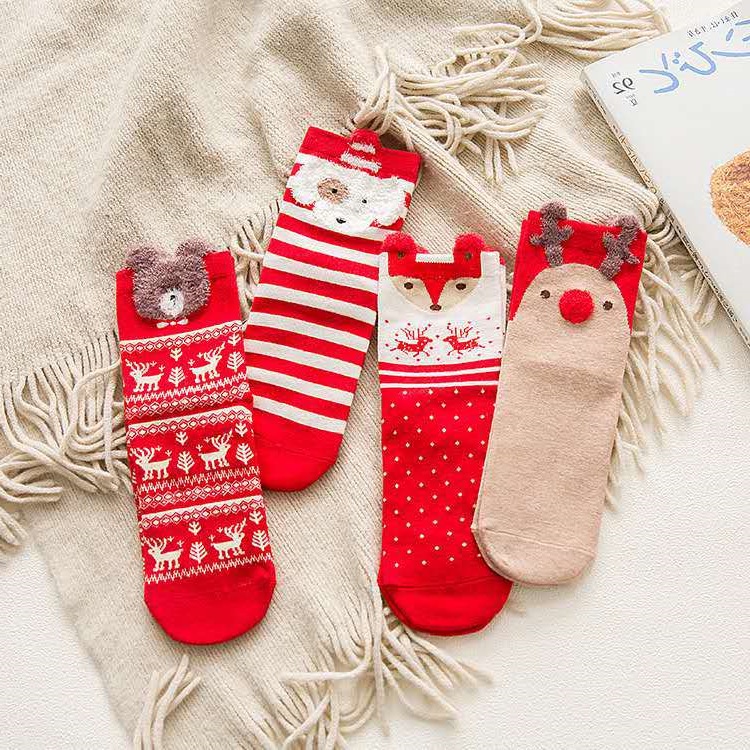 Vớ cotton Cổ Trung Họa Tiết Giáng Sinh / Năm Mới Phong Cách Nhật Bản Dành Cho Nữ