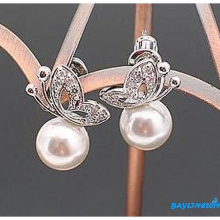 Bông Tai Hình Bướm Đính Đá Ngọc Trai Lấp Lánh Dành Cho Nữ