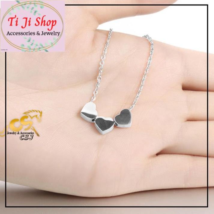 DÂY CHUYỀN NỮ BA TRÁI TIM INOX  LY XỎ NGANG - trắng, đẹp, không đen,