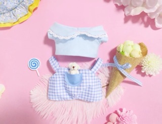 Set áo + yếm + gấu cho doll 20cm