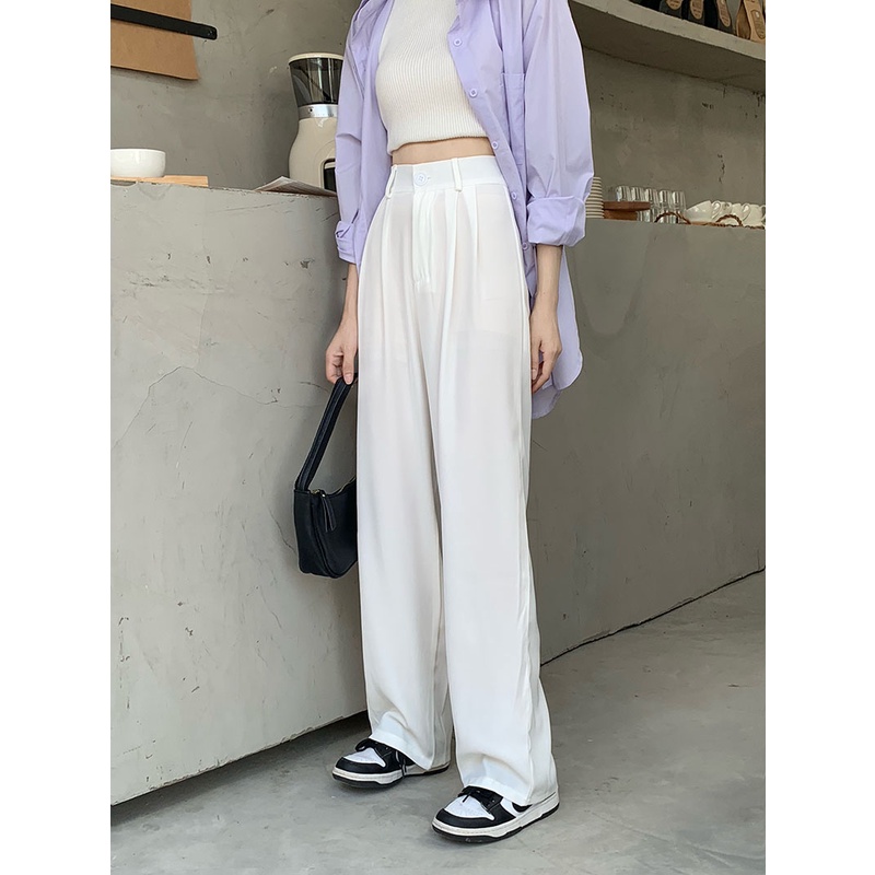QKOOLE  Quần Dài Nữ Lưng Cao Ống Đứng Thời Trang Hàn Quốc