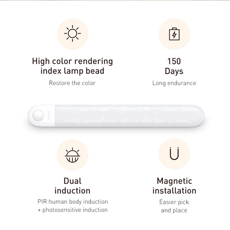 Đèn LED Baseus PIR cảm biến chuyển động ban đêm trang trí cho tủ quần áo/nhà bếp/phòng ngủ