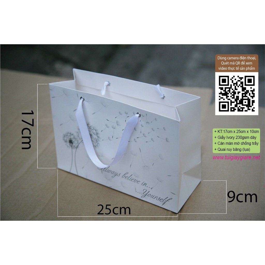 25 cái - Túi giấy quai Ruy băng đựng mỹ phẩm nước hoa quà tặng thời trang- Mẫu số 19 Trắng