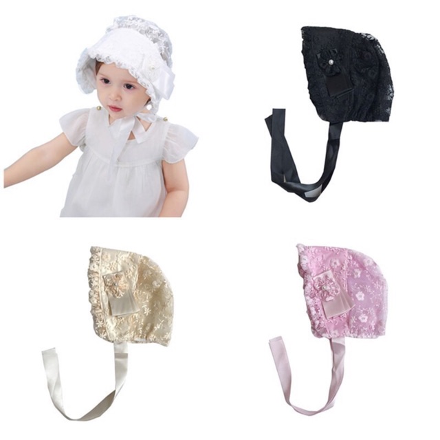 Mũ Nón Ren Hoa Đính Hạt Dễ Thương Có Dây Cột Sang Trọng Cho Bé Gái