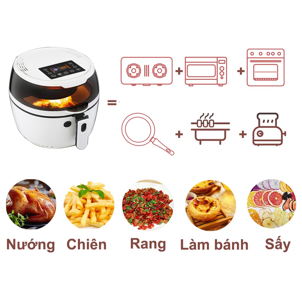 Nồi chiên không dầu Nine Shield, MKMaoKe 8L - Hàng nhập khẩu chính hãng - Có hướng dẫn Tiếng Việt- Bảo hành 2 năm