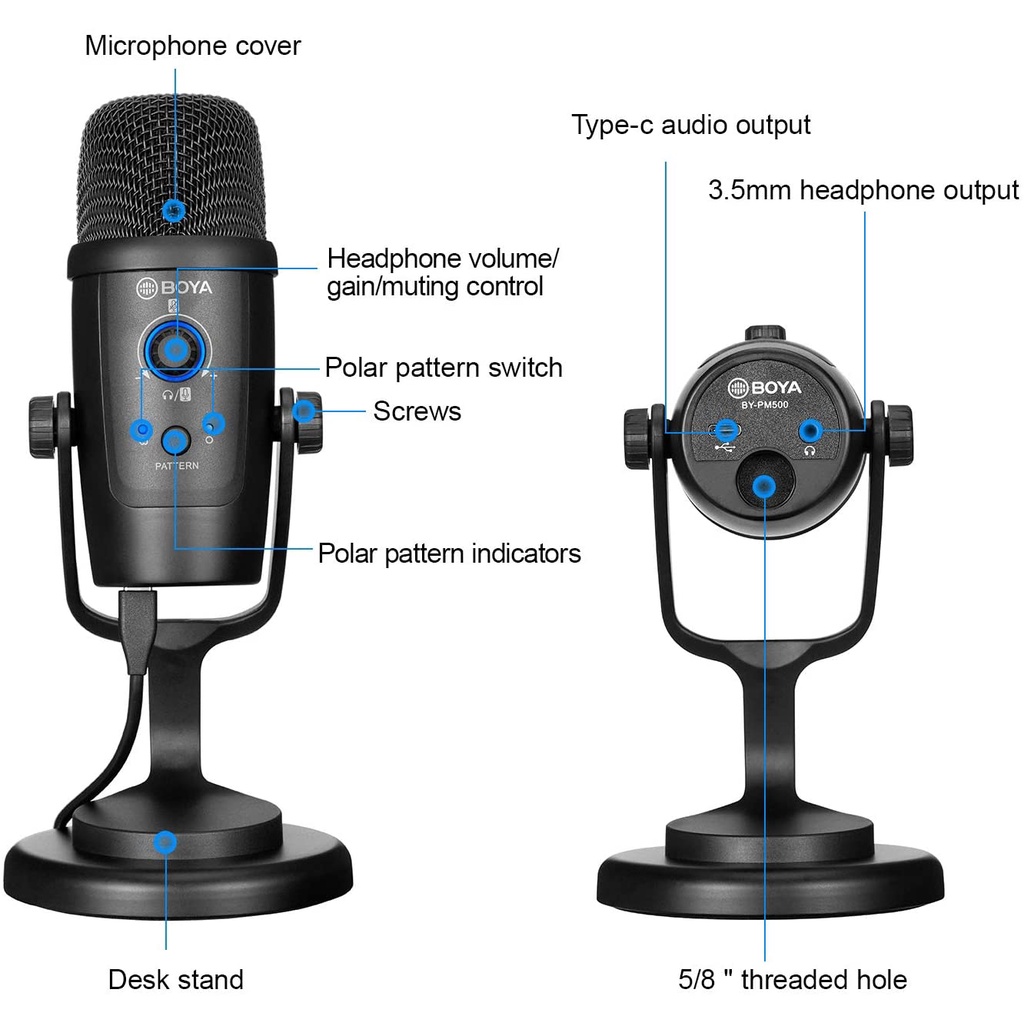 BOYA BY-PM500 - Hàng Chính Hãng - Mic thu âm dành cho Điện thoại Android cổng Type-C và Máy tính cổng USB