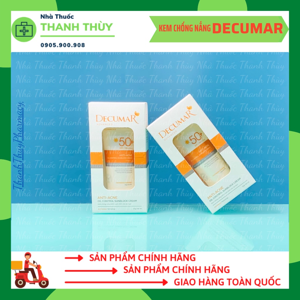 KEM CHỐNG NẮNG  DECUMAR ADVANCED SUNBLOCK SPF50 [TUÝP 50GR] KEM CHỐNG NẮNG KIỀM DẦU NÂNG TONE CHUYÊN BIỆT CHO DA MỤN