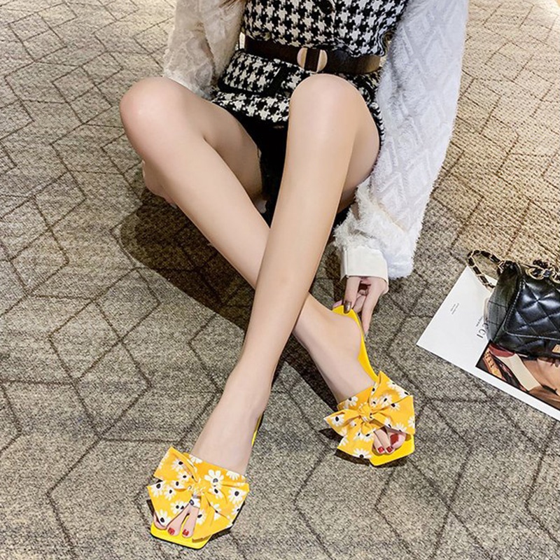 Big Size 35-42 Dép Sandal nữ đế bằng quai ngang đính nơ thời trang