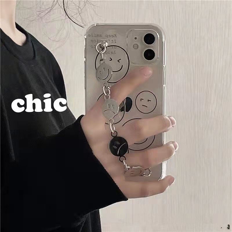 Ốp Điện Thoại Trong Suốt In Hình Mặt Cười Có Vòng Tay Cho Iphone X / Xs / 8Plus 7 / XR 12 / 11pro Max