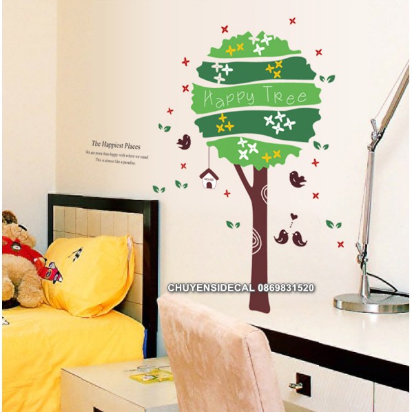Decal dán tường - Thân Cây Sọc Xanh lá