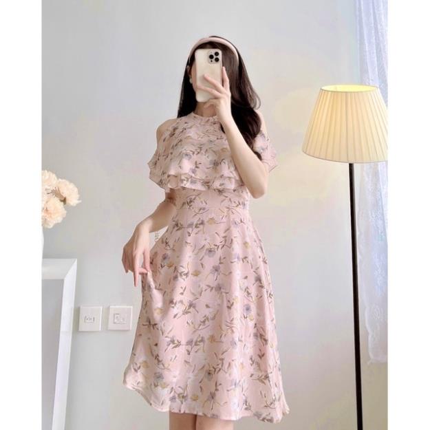 Váy Nữ Hoa Nhí Xanh Ngọc Khoét Vai,Đầm Nữ, Đi Biển, Đi Chơi Chất Liệu Voan Lụa Váy 2 Lớp LINSTORE Thiết Kế 98.Studio