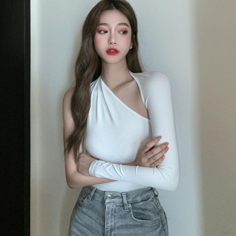 Áo thun dài tay vai xéo thời trang Hàn Quốc