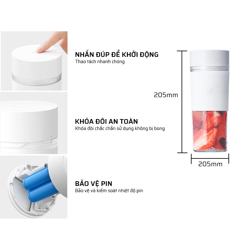 Máy xay sinh tố cầm tay Xiaomi Mijia 300ml, xay sinh tố, ép trái cây, mang đi tiện lợi, pin sạc