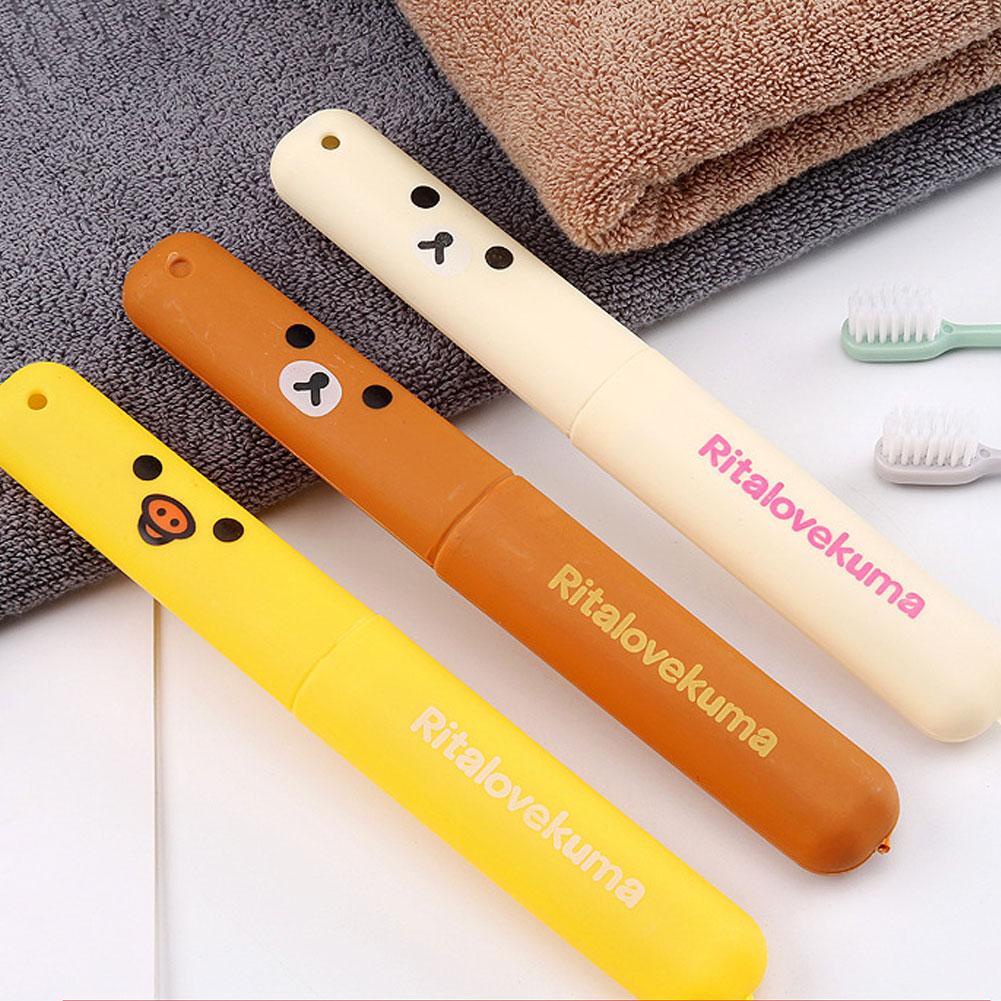 Hộp đựng bàn chải đánh răng hình trụ hoạt hình có nắp đậy tiện dụng