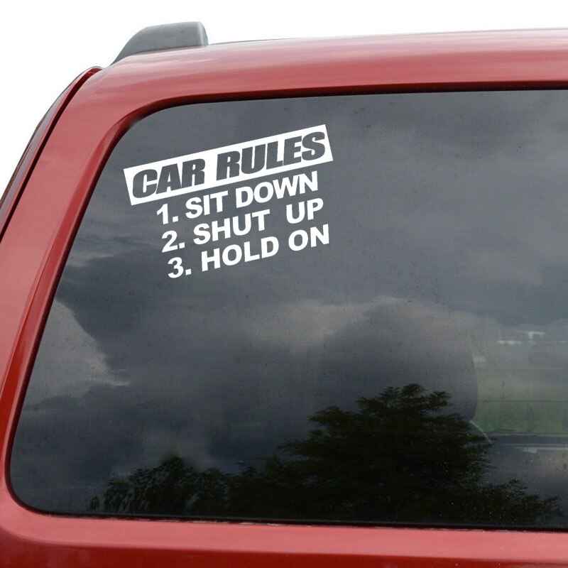 Miếng sticker &quot;CAR RULES SIT DOWN HOLD ON SHUT UP&quot; dán trang trí ô tô vui nhộn 15cmx8.4cm
