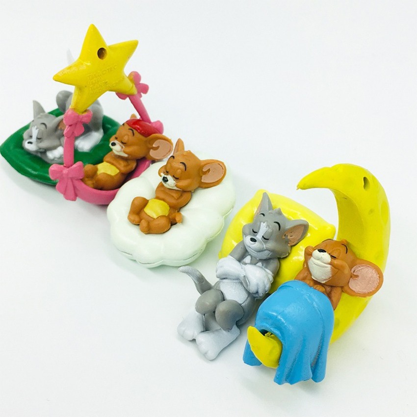 Bộ 5 mô hình trang trí Tom &amp; Jerry ngủ dễ thương (2-5 cm) bằng nhựa đặc làm đồ chơi quà tặng hoạt hình Anime giá rẻ